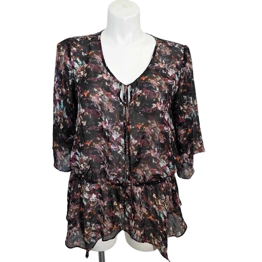 Contemporary style signature Floral print chiffon blouse XL
